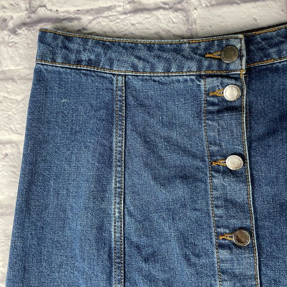 TOPSHOP MOTO DENIM A LINE BUTTON MINI SKIRT SIZE 28 - Picture 4 of 10